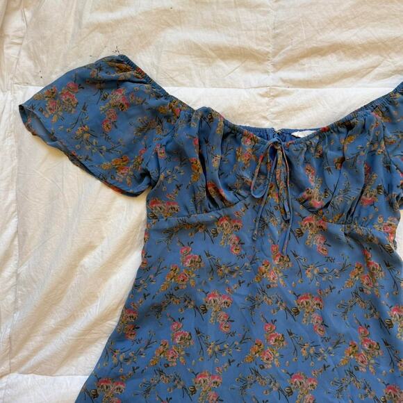 Lush Blue ditsy floral babydoll dress sz M milkmaid chiffon cottage romantic - Picture 6 of 8